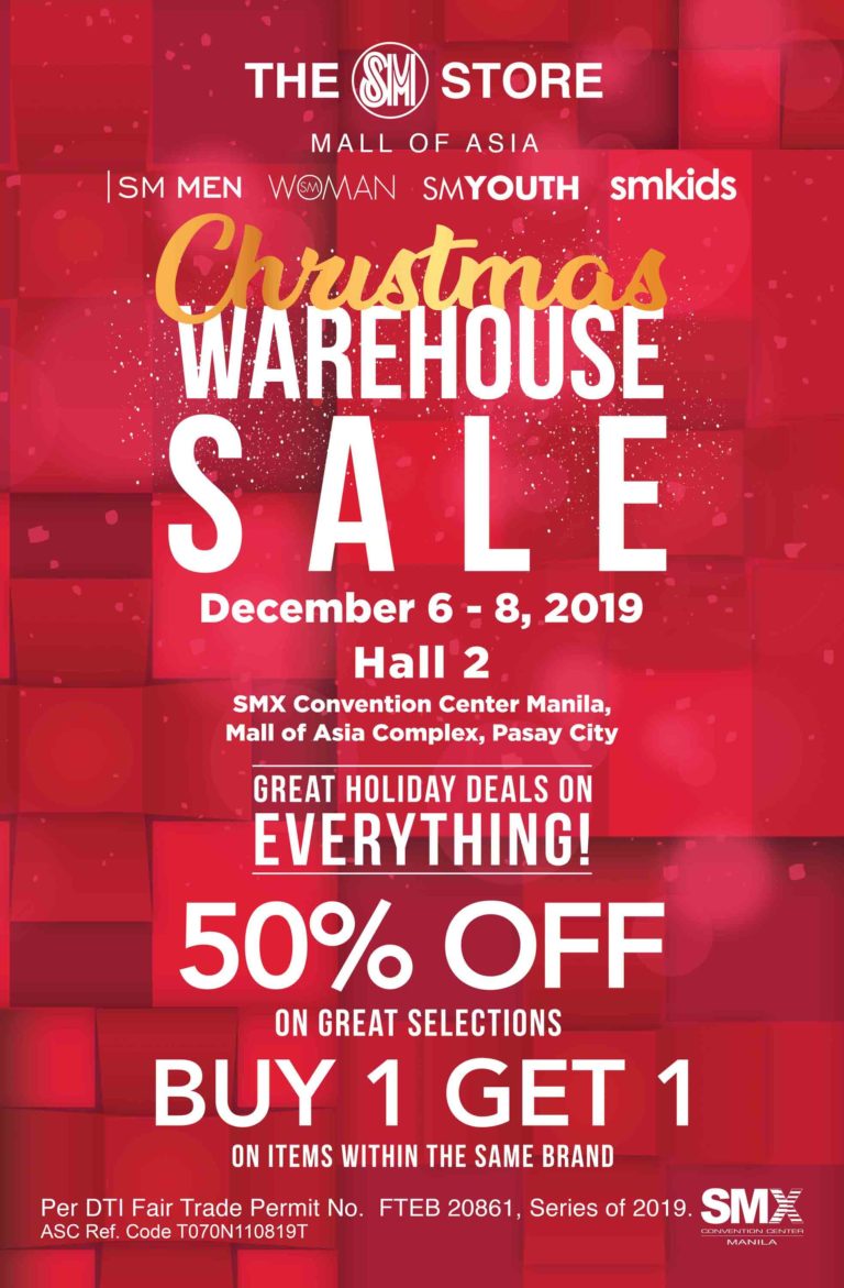 SM Men, SM Woman, SM Youth and SM Kids upcoming Christmas Warehouse Sale on December 6 to 8.