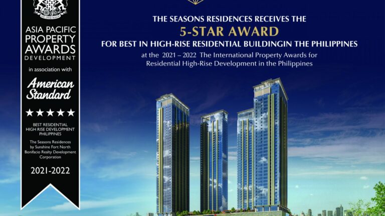The Seasons Residences in BGC bags 5-star award as best residential high-rise development at the International Property Awards Asia-Pacific Region