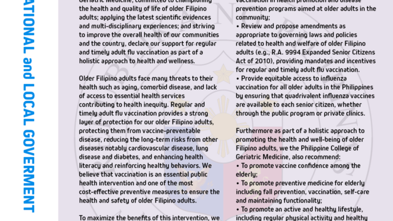 PCGM to national, local governments:  Improve flu vax coverage for elderly, ensure availability  of quadrivalent influenza vaccines