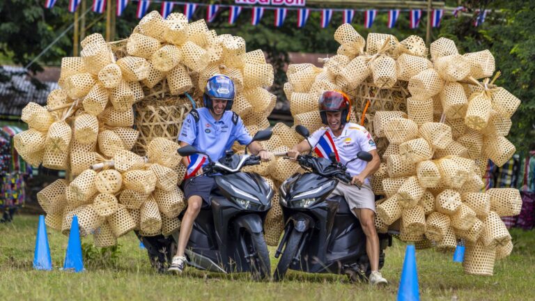 World Champions, Marc & Alex Marquez, Balance Over 200 Bamboo Baskets in Scooter Competition Ahead of Thailand MotoGP