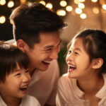 Father with his children smiling, Father’s Day celebration image.
